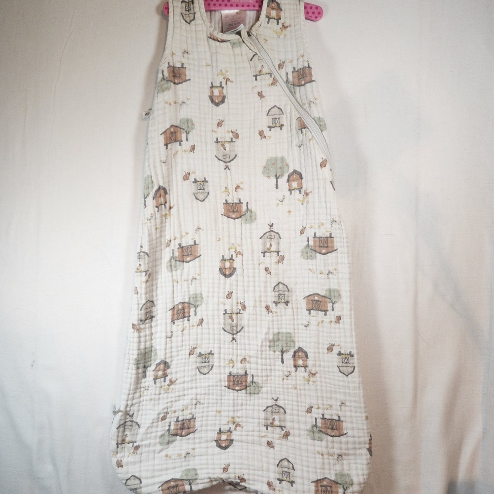 Perlim Pinpin Cotton Muslin Sleep Bag 0.7 TOG Farm Print 6-18M Wearable Blanket